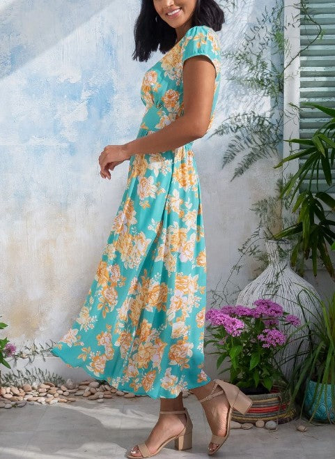 Boho Dress Maxi Beach Print Slim Fit